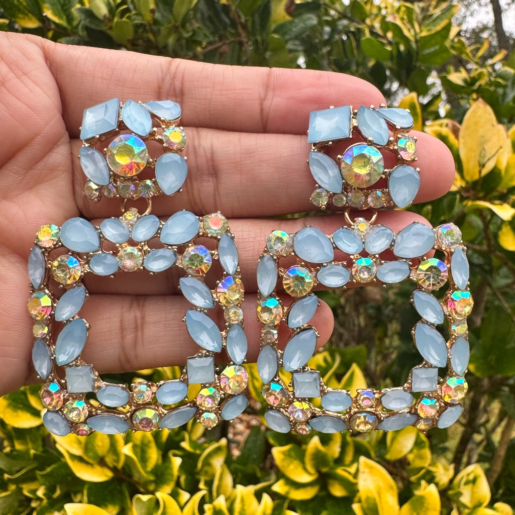 Dazzling Iridescent And Blue Geometric Earrings